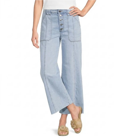 KUT from the Kloth Meg High Rise Wide Leg Raw Hem Button-Front Ankle Jeans