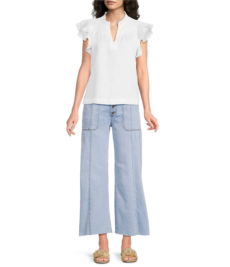 KUT from the Kloth Meg High Rise Wide Leg Raw Hem Button-Front Ankle Jeans