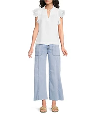 KUT from the Kloth Meg High Rise Wide Leg Raw Hem Button-Front Ankle Jeans