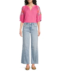 KUT from the Kloth Meg High Rise Wide Leg Twist Side Panel Raw Hem Jeans