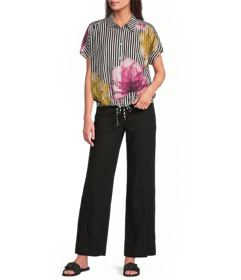 KUT from the Kloth Meg Stretch Linen Blend High Rise Wide Leg Pants