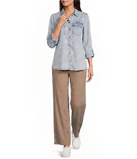 KUT from the Kloth Meg Stretch Linen Blend High Rise Wide Leg Pants
