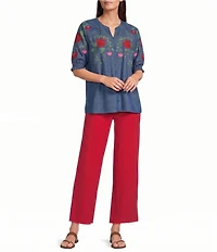 KUT from the Kloth Meg Woven High-Rise Wide Leg Crop Jeans