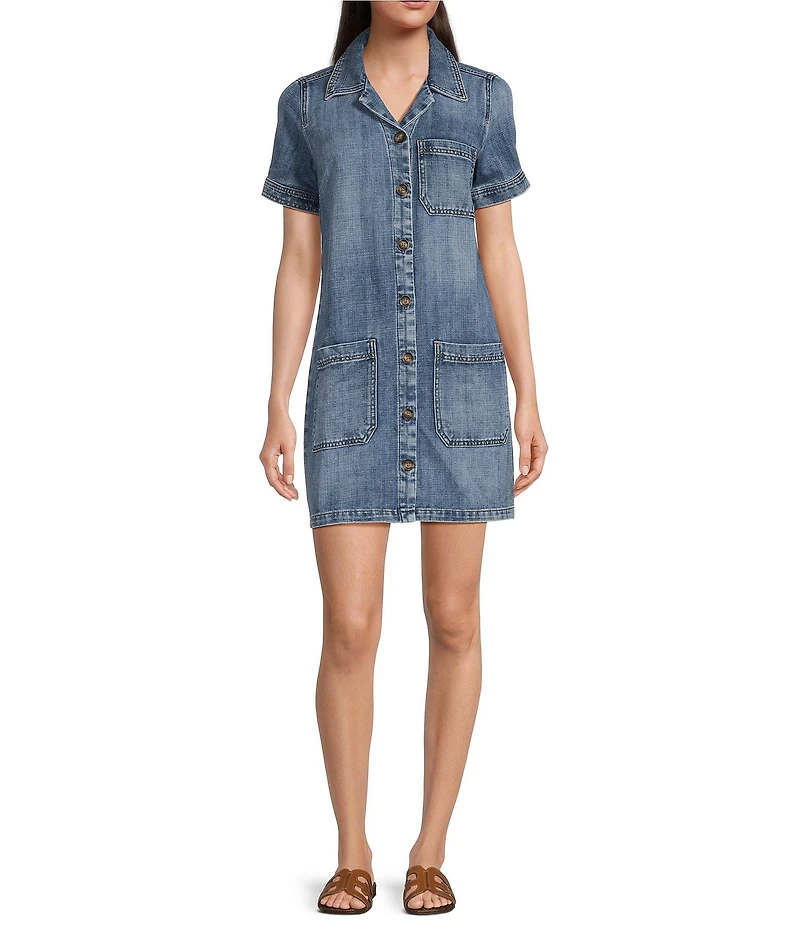 KUT from the Kloth Parker Denim Point Collar Short Sleeve Shift Dress