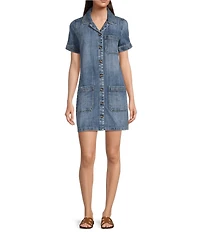 KUT from the Kloth Parker Denim Point Collar Short Sleeve Shift Dress