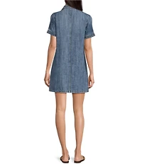 KUT from the Kloth Parker Denim Point Collar Short Sleeve Shift Dress