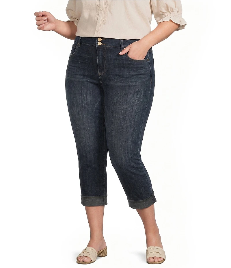KUT from the Kloth Plus Size Amy Stretch Denim High Rise Straight Leg Double Button Cropped Jeans