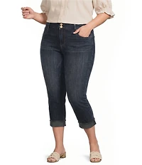 KUT from the Kloth Plus Size Amy Stretch Denim High Rise Straight Leg Double Button Cropped Jeans