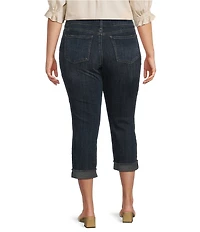 KUT from the Kloth Plus Size Amy Stretch Denim High Rise Straight Leg Double Button Cropped Jeans