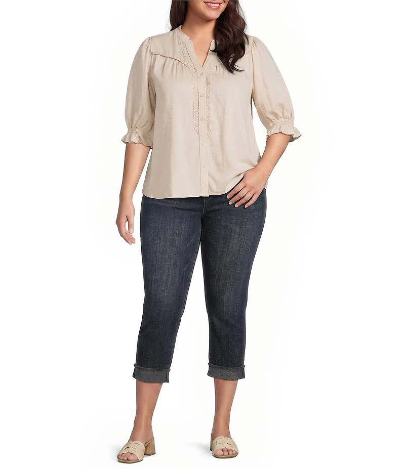 KUT from the Kloth Plus Size Amy Stretch Denim High Rise Straight Leg Double Button Cropped Jeans
