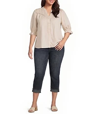KUT from the Kloth Plus Size Amy Stretch Denim High Rise Straight Leg Double Button Cropped Jeans