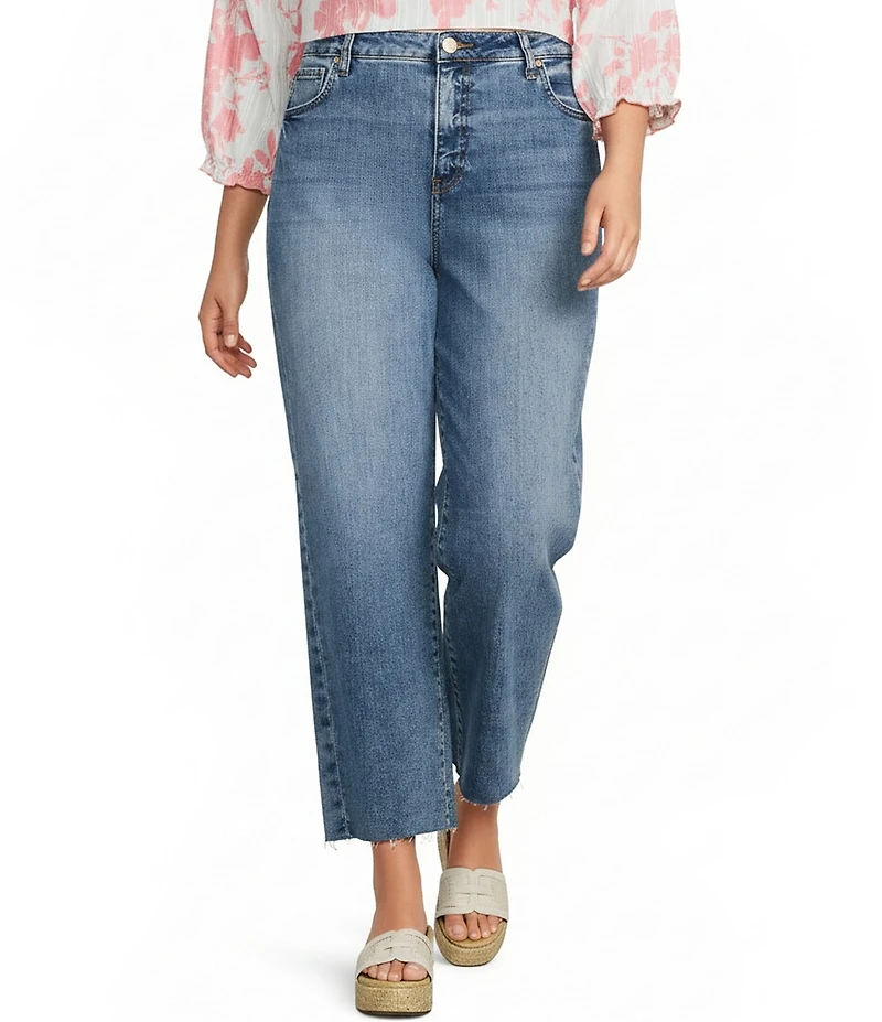 KUT from the Kloth Plus Size Charlotte High Rise Wide Leg Raw Hem Ankle Denim Jeans