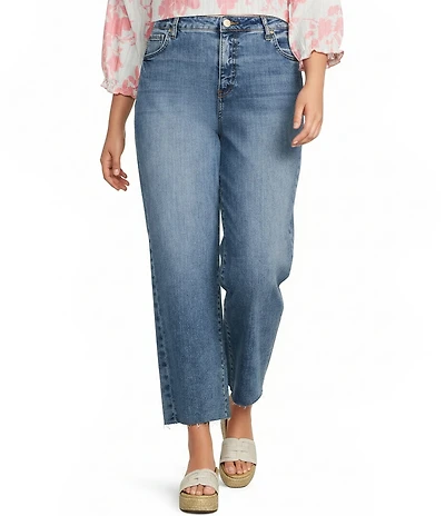 KUT from the Kloth Plus Size Charlotte High Rise Wide Leg Raw Hem Ankle Denim Jeans