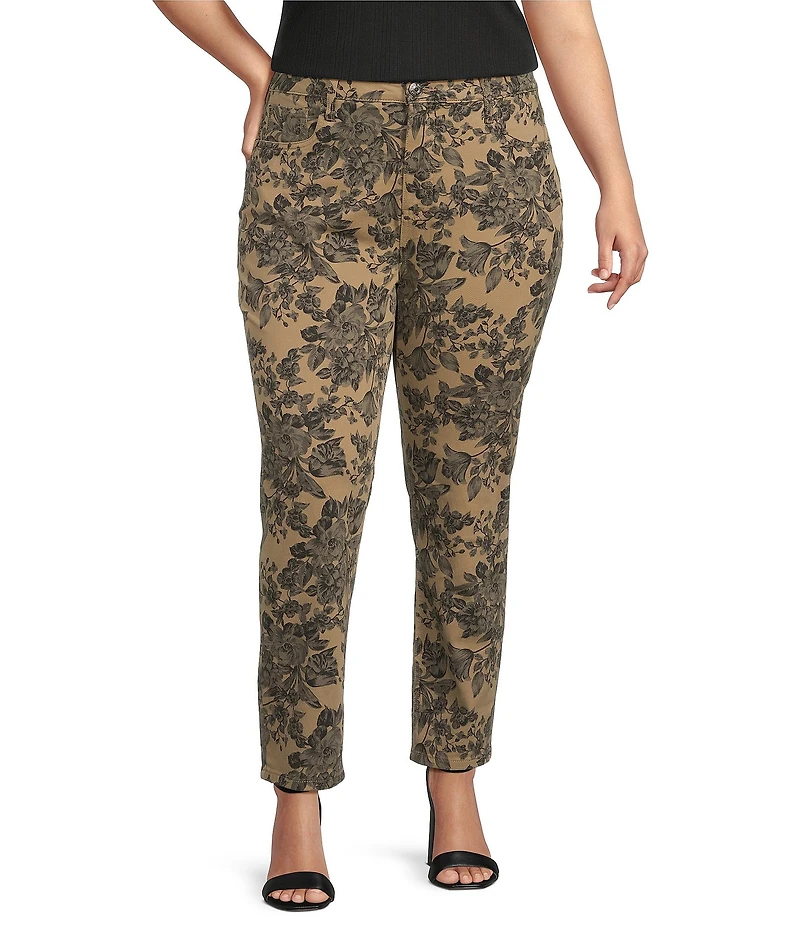 KUT From The Kloth Plus Size Stretch Twill Floral Straight Leg Ankle Pants