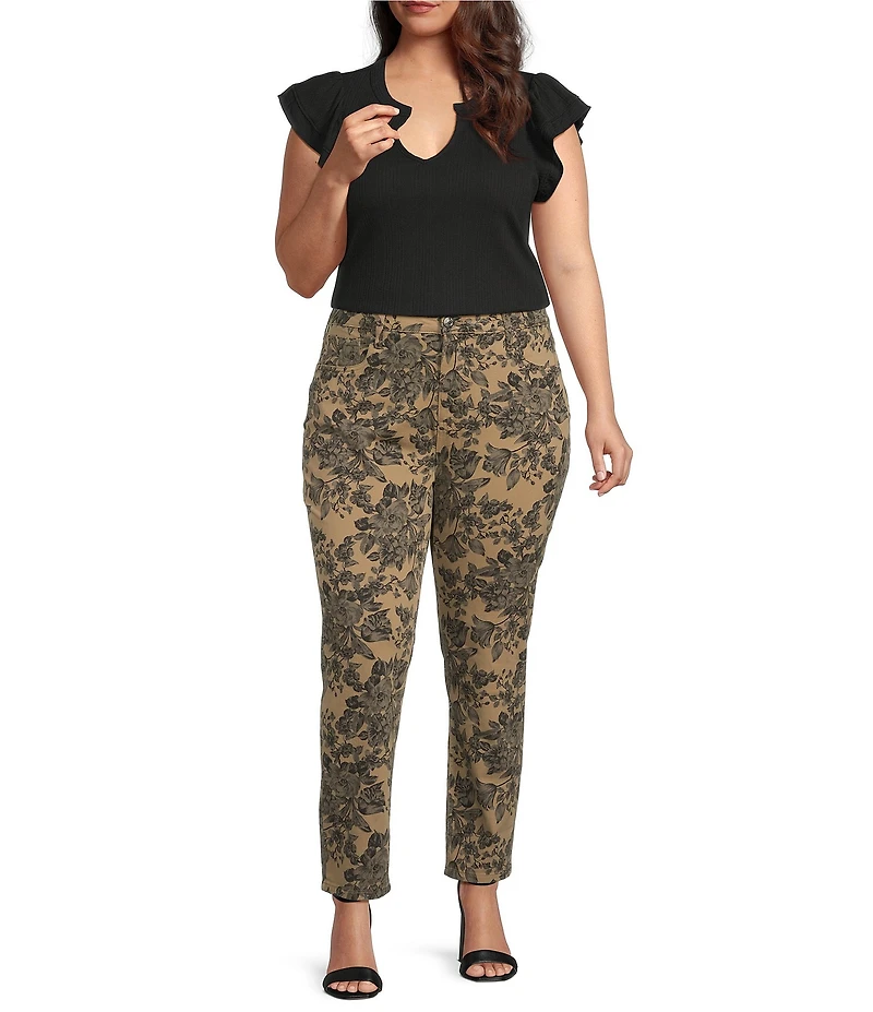 KUT From The Kloth Plus Size Stretch Twill Floral Straight Leg Ankle Pants