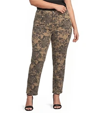 KUT From The Kloth Plus Size Stretch Twill Floral Straight Leg Ankle Pants