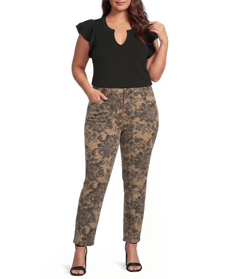 KUT From The Kloth Plus Size Stretch Twill Floral Straight Leg Ankle Pants