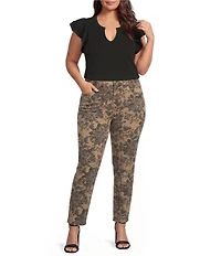 KUT From The Kloth Plus Size Stretch Twill Floral Straight Leg Ankle Pants