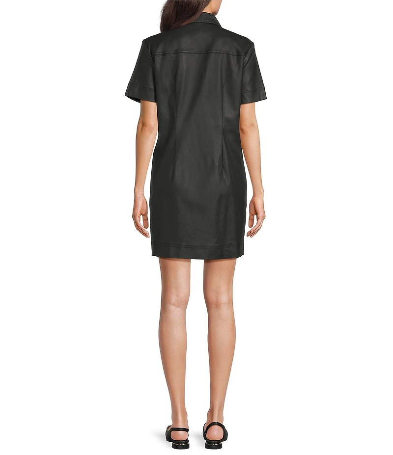 KUT from the Kloth Tatiana Coated Denim Point Collar Short Sleeve Sheath Dress