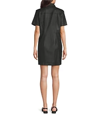 KUT from the Kloth Tatiana Coated Denim Point Collar Short Sleeve Sheath Dress