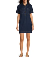 KUT from the Kloth Tatiana Denim Point Collar Short Sleeve Shift Dress