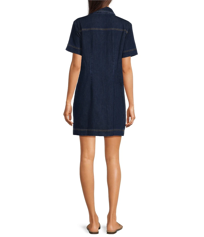 KUT from the Kloth Tatiana Denim Point Collar Short Sleeve Shift Dress