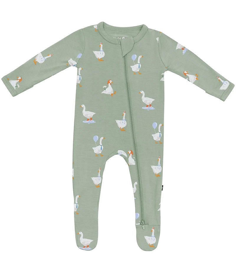 Kyte BABY Baby Boys Bamboo Silly Goose Print Zip Front Footie