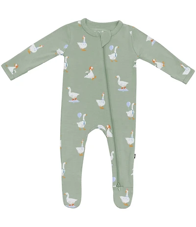 Kyte BABY Baby Boys Bamboo Silly Goose Print Zip Front Footie