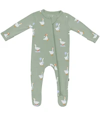 Kyte BABY Baby Boys Bamboo Silly Goose Print Zip Front Footie