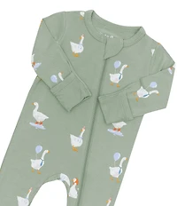 Kyte BABY Baby Boys Bamboo Silly Goose Print Zip Front Footie