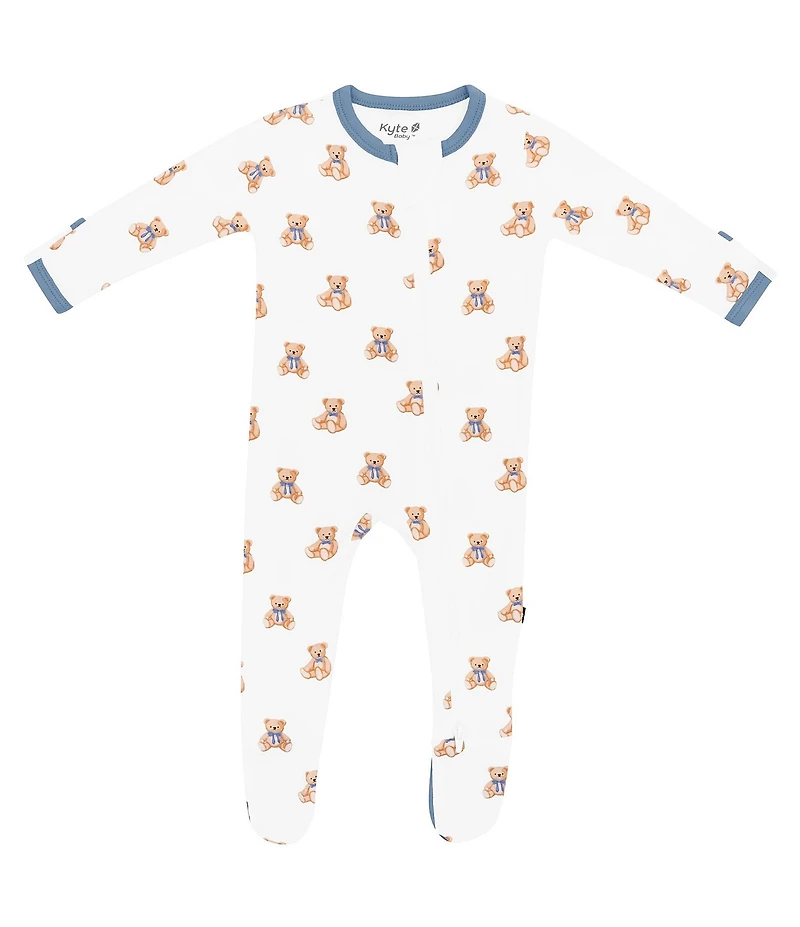 Kyte BABY Baby Boys Bamboo Teddy Bear Print Zip Front Footie