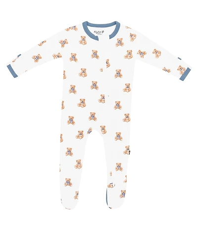 Kyte BABY Baby Boys Bamboo Teddy Bear Print Zip Front Footie