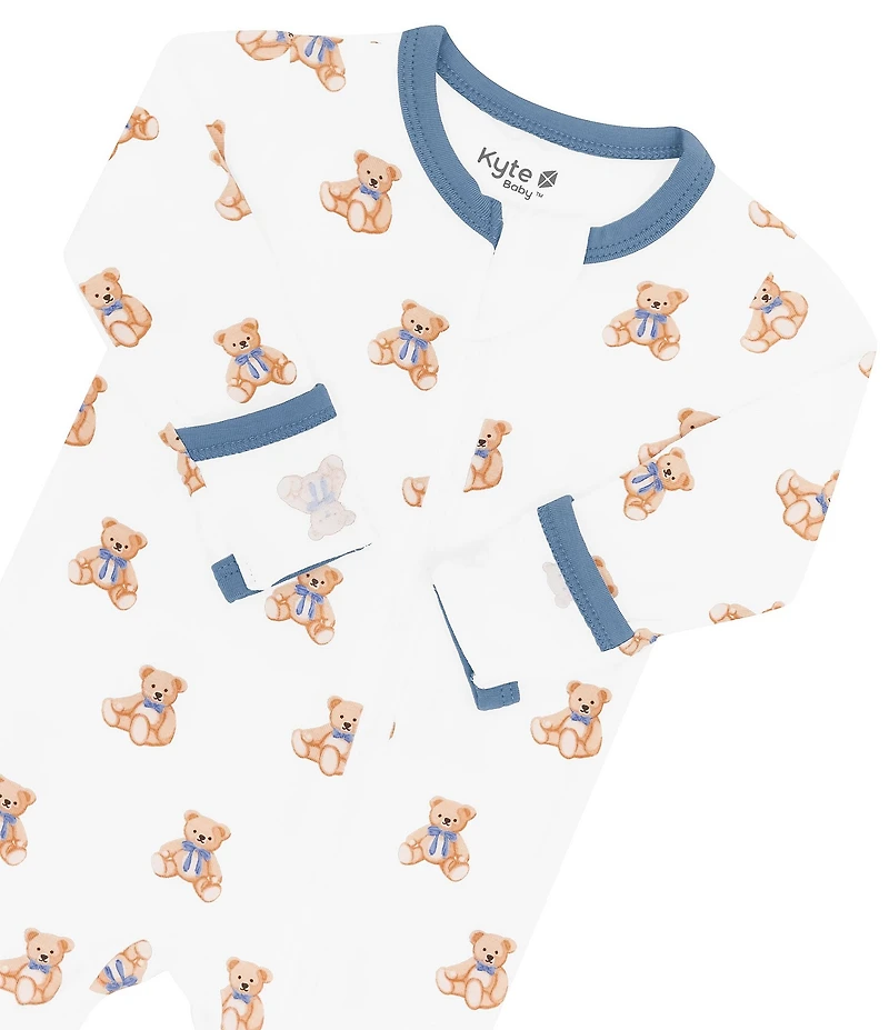 Kyte BABY Baby Boys Bamboo Teddy Bear Print Zip Front Footie