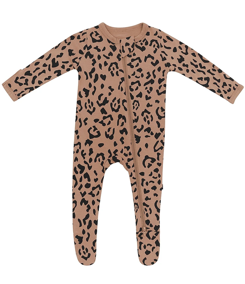 Kyte BABY Baby Girls Bamboo Leopard Print Zip Front Footie