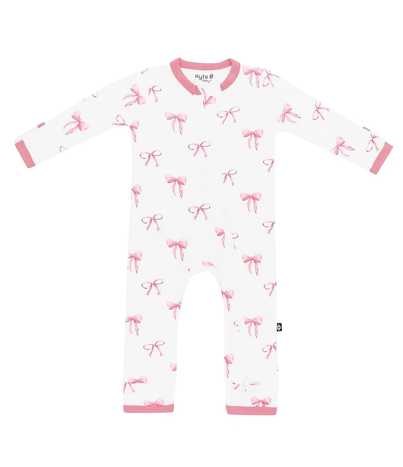 Kyte BABY Baby Girls Bamboo Bow Print Zip Front Coverall