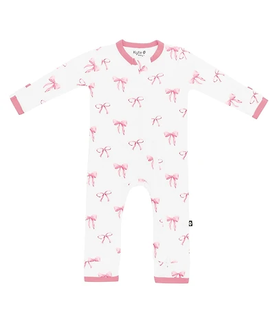 Kyte BABY Baby Girls Bamboo Bow Print Zip Front Coverall