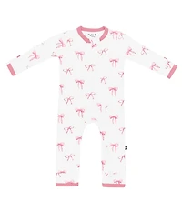 Kyte BABY Baby Girls Bamboo Bow Print Zip Front Coverall