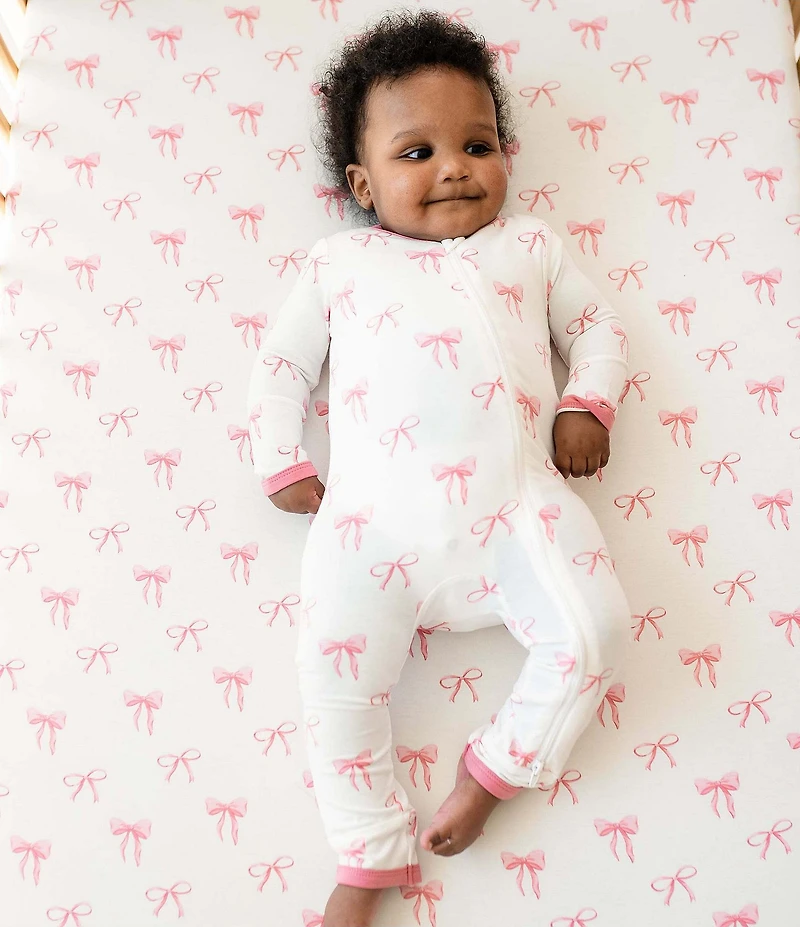 Kyte BABY Baby Girls Bamboo Bow Print Zip Front Coverall