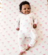 Kyte BABY Baby Girls Bamboo Bow Print Zip Front Coverall