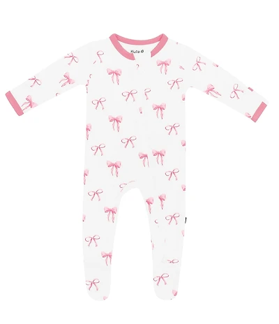 Kyte BABY Baby Girls Bamboo Bow Print Zip Front Footie