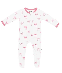 Kyte BABY Baby Girls Bamboo Bow Print Zip Front Footie