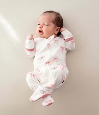 Kyte BABY Baby Girls Bamboo Bow Print Zip Front Footie