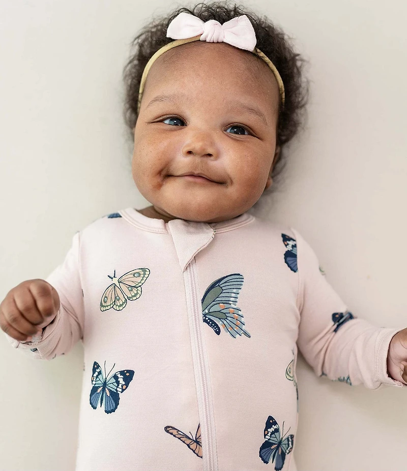 Kyte BABY Baby Girls Bamboo Butterfly Print Zip Front Coverall