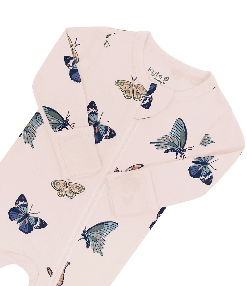 Kyte BABY Baby Girls Bamboo Butterfly Print Zip Front Footie