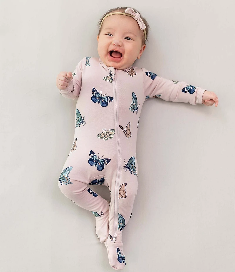 Kyte BABY Baby Girls Bamboo Butterfly Print Zip Front Footie