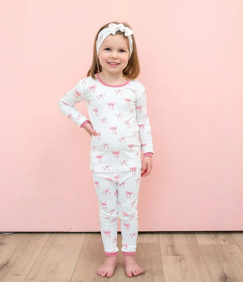 Kyte BABY Little Girls Bamboo Bow Print Long Sleeve Top & Pajama Pants Set