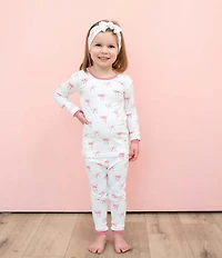 Kyte BABY Little Girls Bamboo Bow Print Long Sleeve Top & Pajama Pants Set