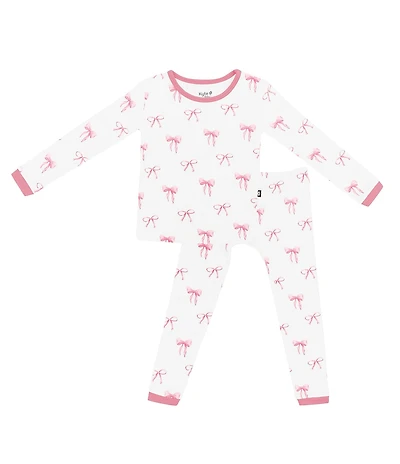 Kyte BABY Little Girls Bamboo Bow Print Long Sleeve Top & Pajama Pants Set
