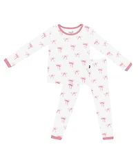 Kyte BABY Little Girls Bamboo Bow Print Long Sleeve Top & Pajama Pants Set