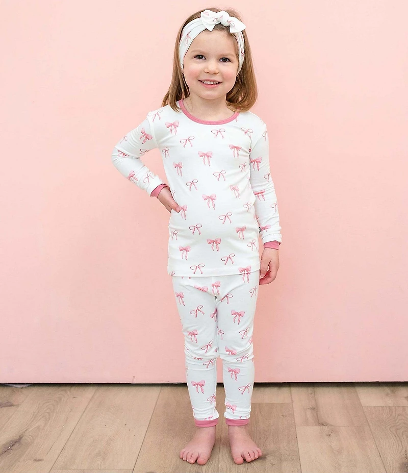 Kyte BABY Little Girls Bamboo Bow Print Long Sleeve Top & Pajama Pants Set